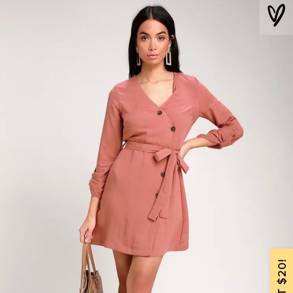 Lulus Wrap Dress - Rusty Rose